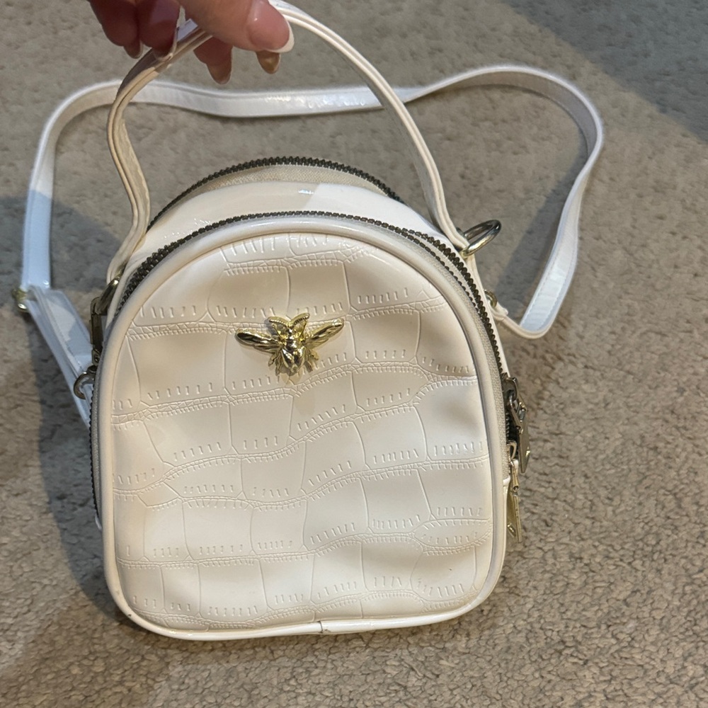 Elegant White Croc-Embossed Mini Backpack